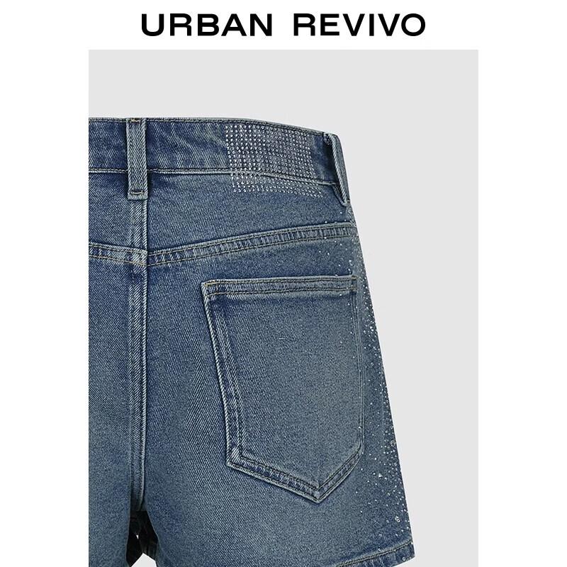 UR2026 Trendige Damen-Shorts aus gewaschenem Denim mit Strasssteinen