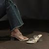 Popular women's shoes summer new sandals women's medium heel crystal heel high heel thick heel two wear rhinestones outside wear cool slippers