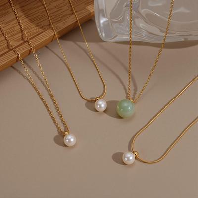 Titanium Steel Colorfast Hetian Jade Pearl Pendant Necklace - Women's Chinese Style Clavicle Chain