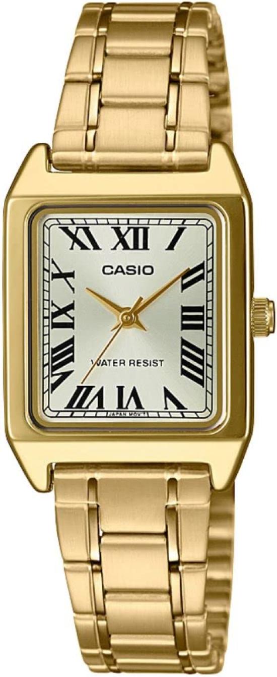 

Casio LTP-V007G-9B женские прямоугольные часы из нержавеющей стали золотистого оттенка с римским золотым циферблатом