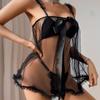 Big Bowknot Babydolls  Sexy Lingerie Sets For Women Sweet See Through Tie Bra Exotic Night Dress With Thong Erotic Costumes