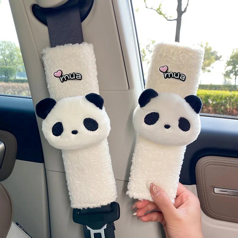 Car Seat Belt Shoulder Cover Cute Panda Children Neck Plush Protective Cover Interior Decoration Supplies