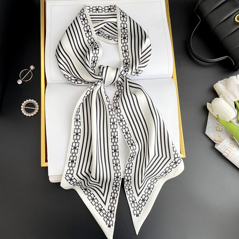 Simulated silk scarf, high-end women's headband, decorative scarf, streamer, fresh color matching, rhombus small scarf, headband.