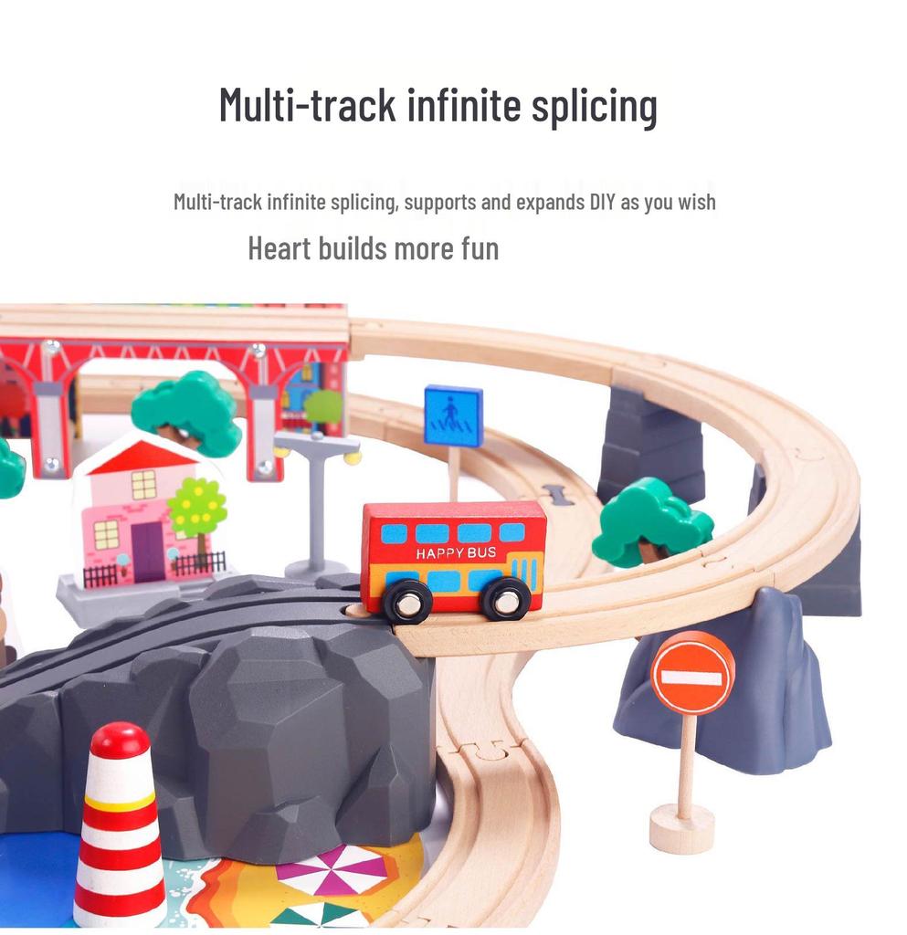 Wooden Electric Train Track & Car Building Blocks Set for Kids