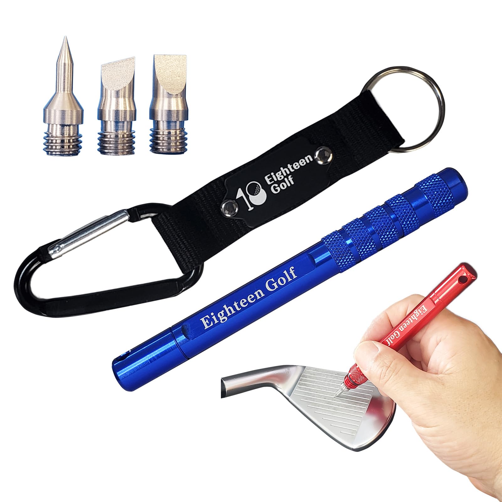 

Eighteen Golf Golf Sharpener with 3 Groove Polishing Tool with Retractable Club Groove 3 Types of Groove Cleaner for Irons and Grip Bits, Tips,