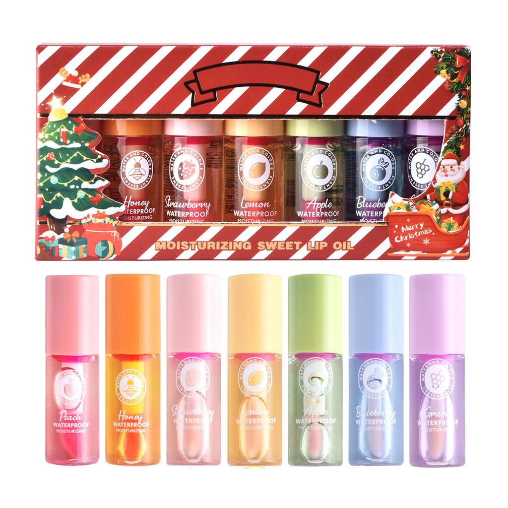 7-teiliges nährendes Lippenöl-Set angereichert mit Fruchtextrakten und botanischen Ölen für Feuchtigkeit und subtilen Glanz Perfekt für die Lippenpflegeroutine