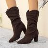 Women's Pointed Toe Slouchy High Heel Fashion Boots, Suede Chunky Heel Ankle Boots, Plus Size Winter Shoes