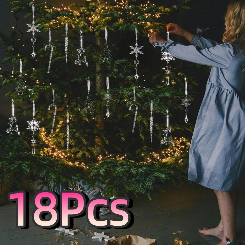 18 Stück Simulationsschneeflocken-Eisstreifen-Anhänger Dekorative DIY Weihnachts-Schneeflocken-Eiszapfen-Anhänger Elegant Transparent