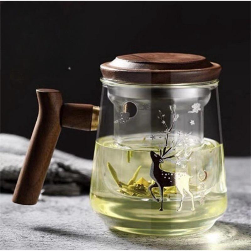 Hochborosilikatglas Hochtemperaturbeständig Glas Teetasse Tee-Wasser-Trennung Kann getrennt werden Dreiteilige Holztasse Büro Trinkbecher