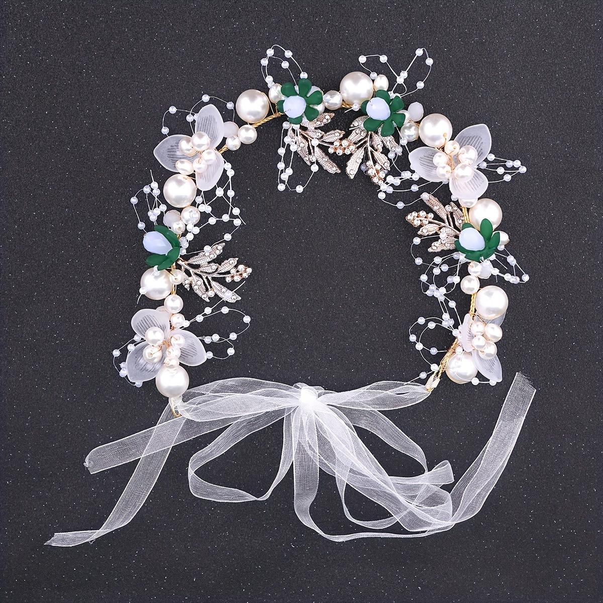 

Повязка на голову ручной работы с зеленым цветком, элегантная плетеная повязка на голову с жемчугом, свадебное платье, аксессуары для принцессы, тиара
