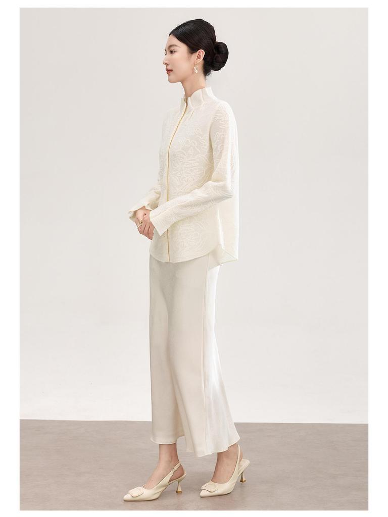 3D Interwoven Wool Jacquard Ruffle Flare Sleeve Knit Top