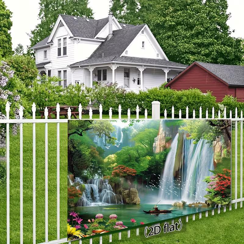 2D Idyllic Forest Waterfall Nature Wall Tapestry, Lake Swan Fishing Boat Flower Bird Bedroom Home Decor