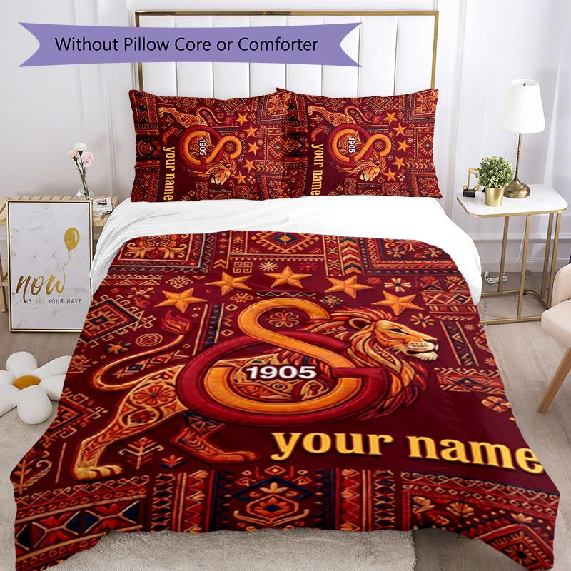 3pcs Custom Name Galatasaray logo Bedding Set Duvet Cover Closure Includes 1 Duvet Cover&2 Pillowcases for All Seasons Bedroom Decor