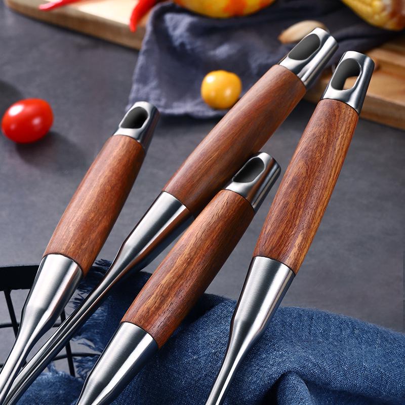 Four-Piece Spatula Set: 304 Stainless Steel & Pear Wood, Anti-Scald Long Handles for Stir-Fry Cooking