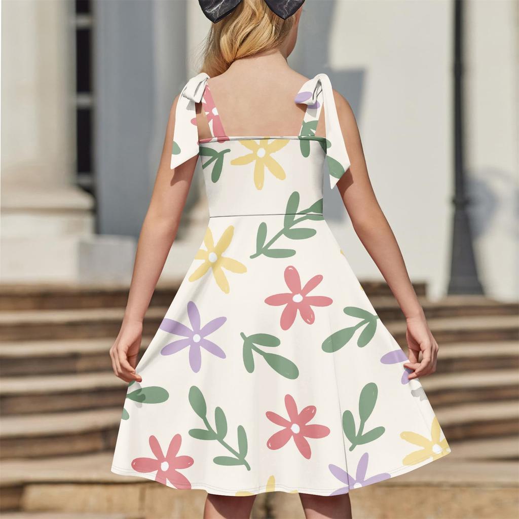 Barnejumpsuit uten mansjetter, lomme, firkantet hals, avslappet, blomstermønstret kjole