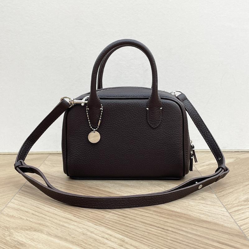 

Сумка из лицевой коровьей кожи с узором личи, повседневная и универсальная сумка-боулинг на одно плечо/через плечо из кожи 21-9-15cm кофейный