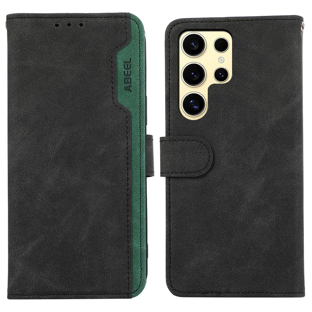 ABEEL For Samsung Galaxy S25 Ultra Case Color Splicing Leather Flip Phone Cover RFID Blocking