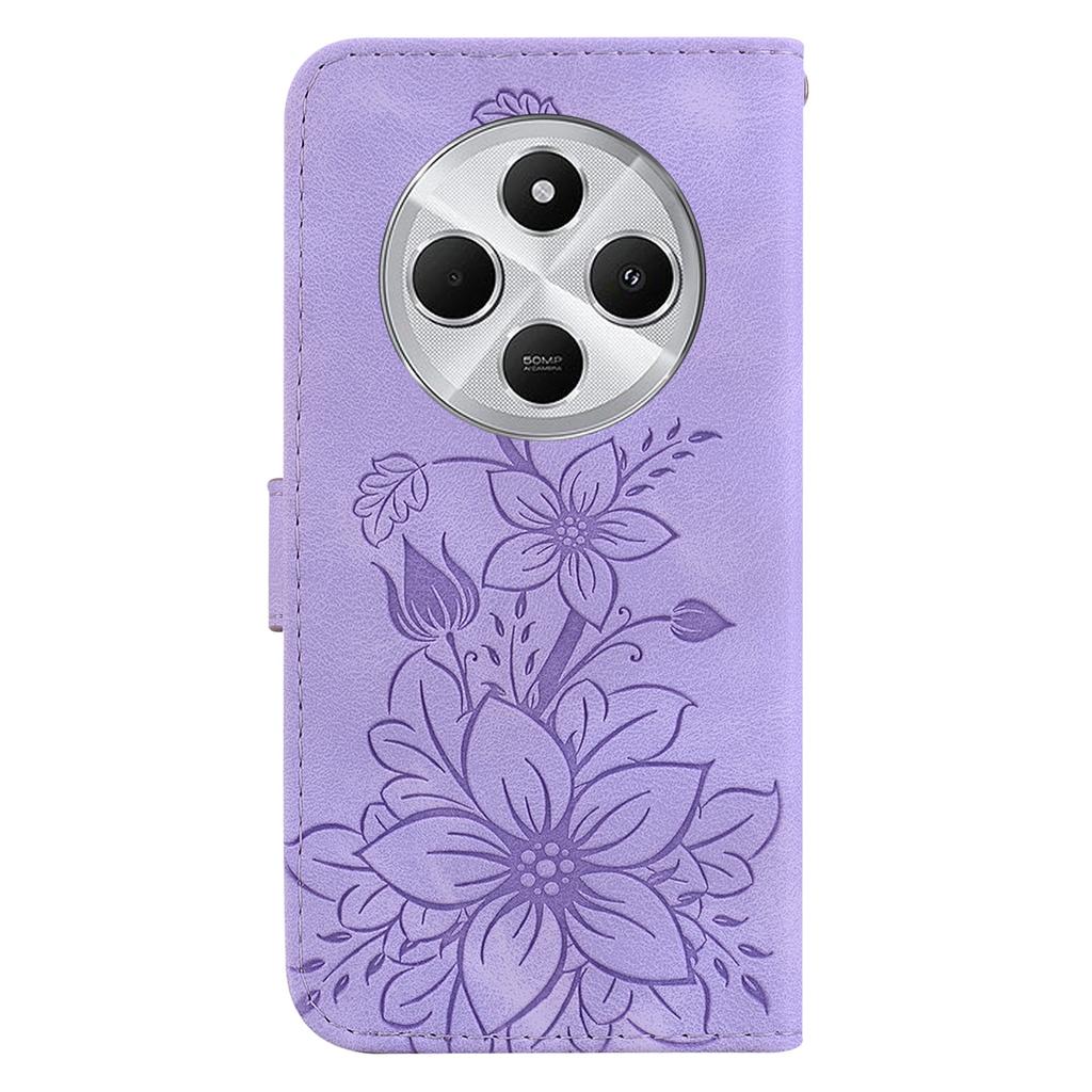 For Xiaomi Poco C75 4G/Redmi 14R 5G/14C 4G Case Lily Flower Imprint Leather Phone Cover with Stand