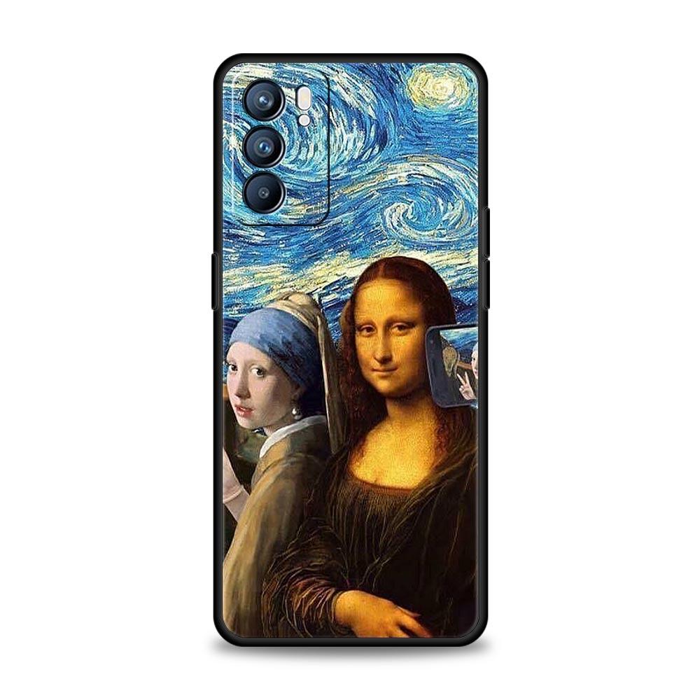 Mona Lisa Van gogh Oil Art Case For Oppo Find X6 X5 A54 A53 A52 A9 A15 A95 A17 A16 A76 A74 A57 Reno7 Reno6 Pro Plus 5G Cover