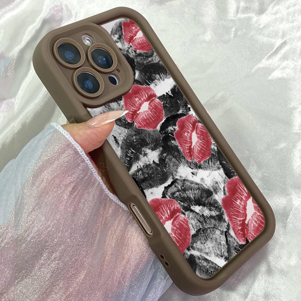JT87 Black Red Lips Kiss Kissing for iPhone 17 16 15 14 Pro Max Samsung S26 S25 Ultra A17 A16 A07 A56 Xiaomi 15T 13T Redmi 14C 15c Soft TPU Case