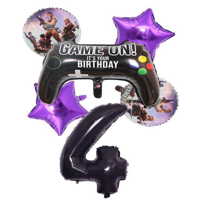 6-Piece Set of Fortnite “Win the Chicken Dinner” Themed Party Decorations: Aluminum Foil Balloons and Birthday Party Decorations