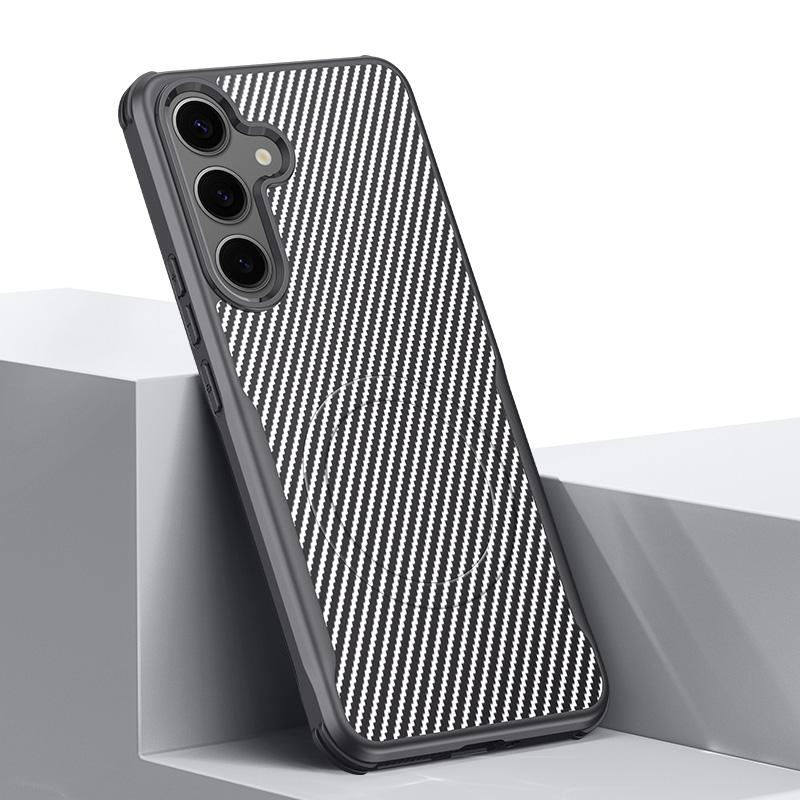 

Мягкий магнитный чехол с текстурой из углеродного волокна для Samsung S25 Ultra S24 Plus S23 TPU гибридный силиконовый противоударный тонкий чехол для беспроводной зарядки Samsung S23 Ultra серый