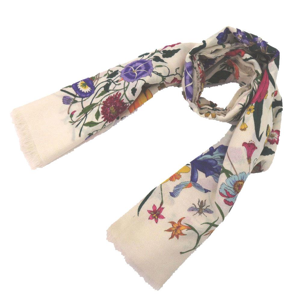 Used AUTHENTIC GUCCI Flora floral pattern Stall Creme pink wool