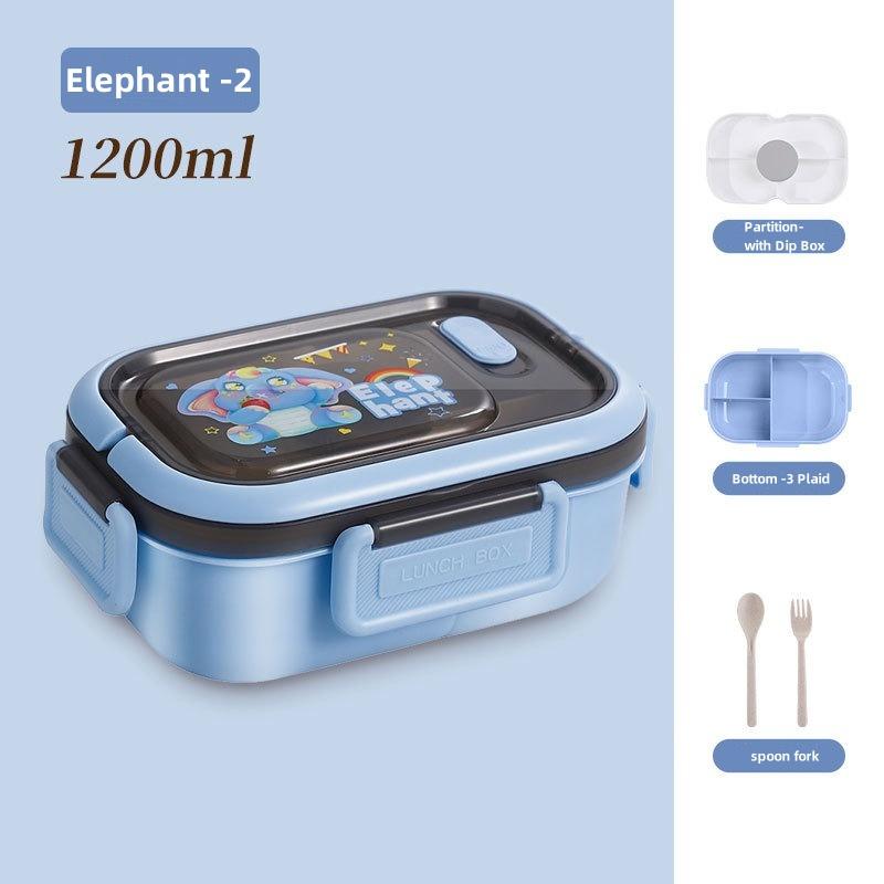 1200ML Portable Cartoon Bento Boxes with Fork and Spoon Microwave Fresh Salah Fruit Lunch Box Picnic Food Storage Containers