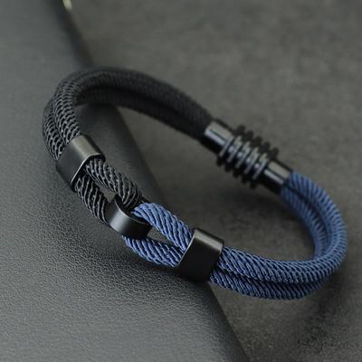 Double Layer Color Blocking Bracelet Men Women Nylon Braslets Double Colour Threaded Magnetic Clasp Outdoor Camping Armband