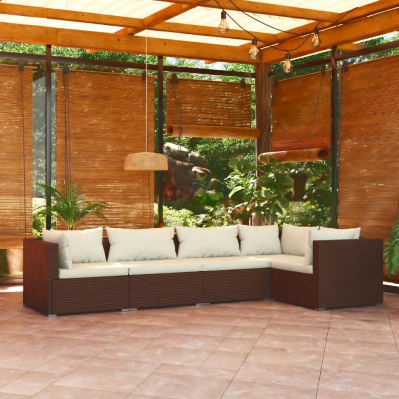 Día y Noche - Día y Noche Set muebles de jardín 5 piezas y cojines ratán sintético marrón