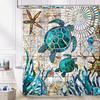 Stained Glass Turtle Shower Curtain Sea Life Art Ocean Pattern Starfish Jellyfish Mosaic Design Bath Decor Waterproof Fabric