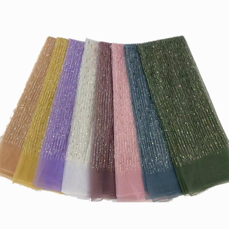 1 Yards African Luxury Beaded Tulle Lace Fabric Nigerian Handmade Heavy Sequin Lace Fabric For Diy Wedding Party Dresses