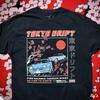 T-shirt Racing Tokyo Drift Auto Giapponesi Fiori di Ciliegio Tramonto Taglia Piccola