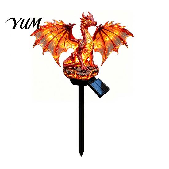 Atmospheric Night Garden Decor Dragon Solar Light, Fantasy Yard Stake, Waterproof Resin Decorations Statue Pathway Light for Lawn Patio Automatic