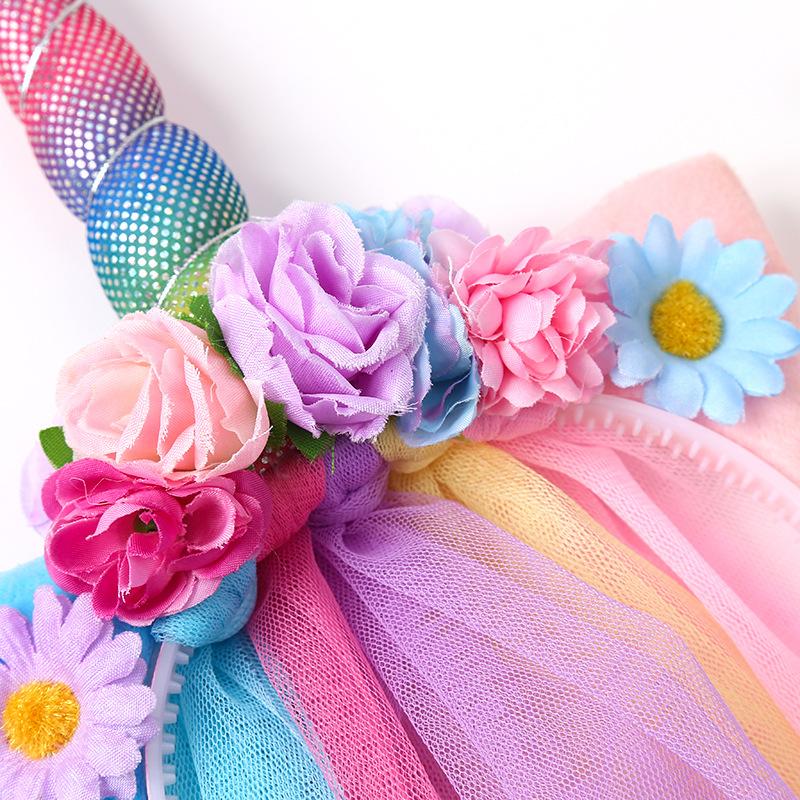 Children's Unicorn Mesh Headband Kids Accessory Hair Wear Hoop Colorful Lovely Headdress Fashion Party Hairwear