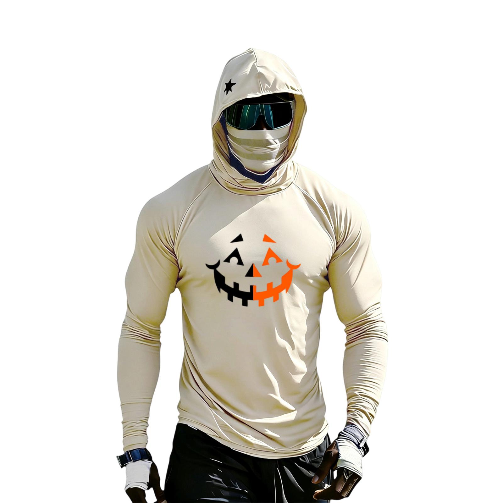Men s Long Sleeve Sun Hoodie Color Block Raglan Sleeve Top with Halloween Print L
