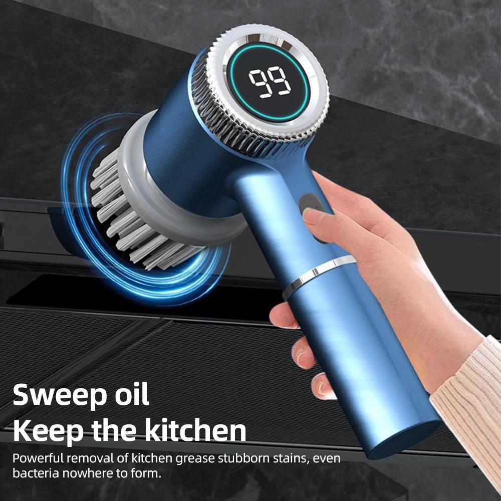 Electric Cleaning Brush Set Portable Cordless Electric Spin Scrubber Waterproof 3 Speeds Digital