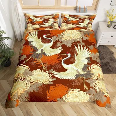 Kran Bettbezug Twin King Traditionelle Chinesische Malerei Bettbezug Chrysanthemenblume Floral Bettwäsche Set für Studentenwohnheim