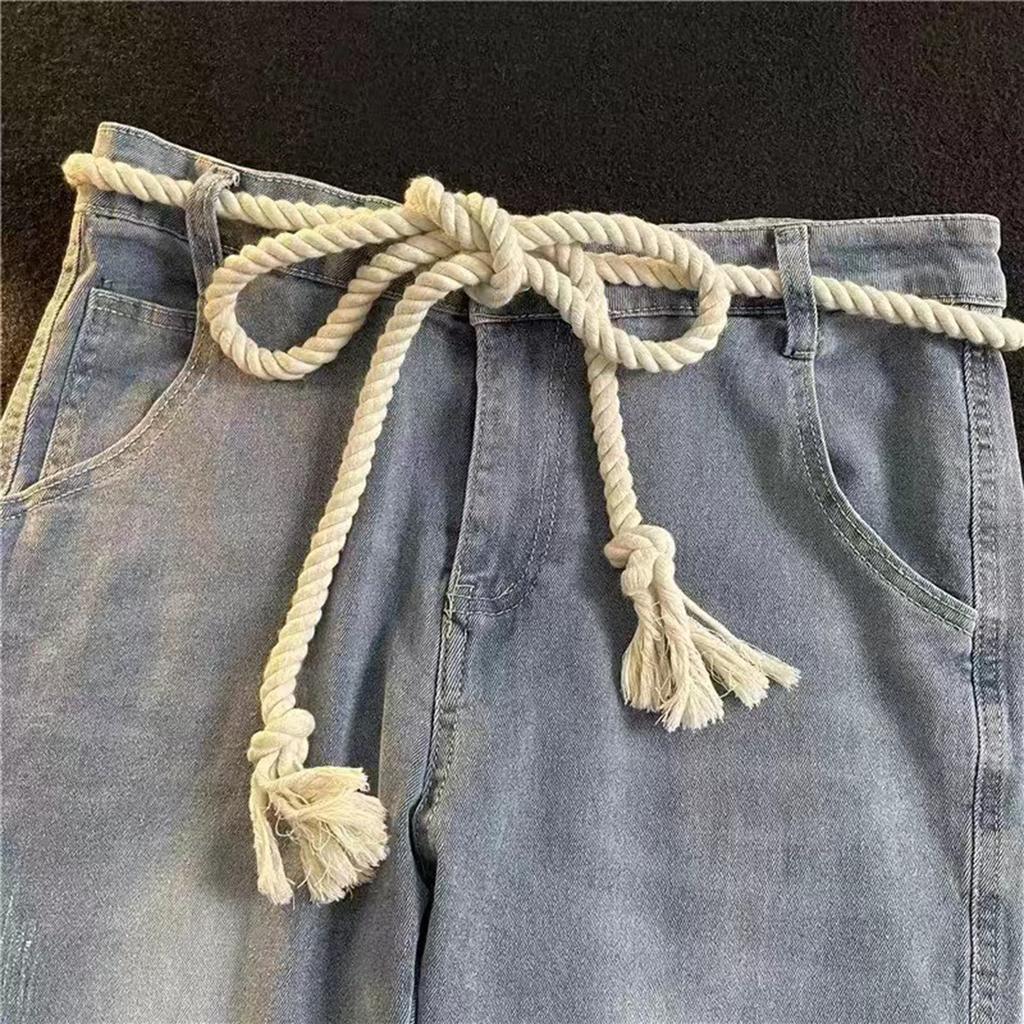 Vintage Cotton Linen Braided Rope Belt Adjustable Waistband Sash for Jeans Casual Outfits Youthful Unisex Design