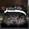 Sada povlečení na přikrývku Owl Boys pro mládež King Queen Cool Black Nighthawk Safari Wildlife Přikrývka Pták Zvířátko Polyesterové povlečení