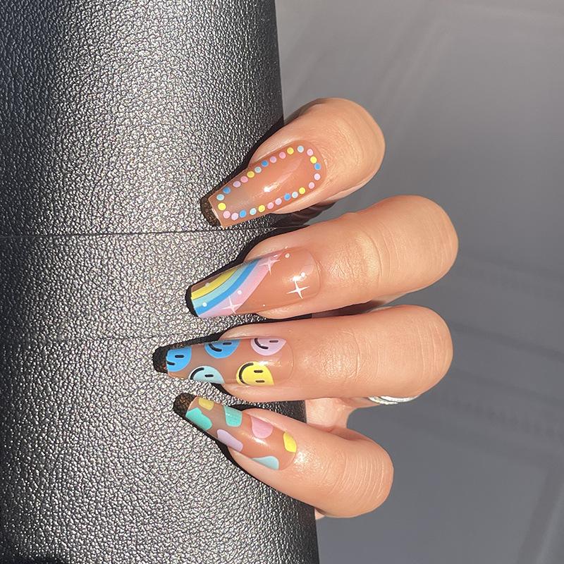 Rainbow Polka Dot Smiley Face Cute Nail Art Piece Finished Nail Art Medium and Long Wearing Nail Finished Nails