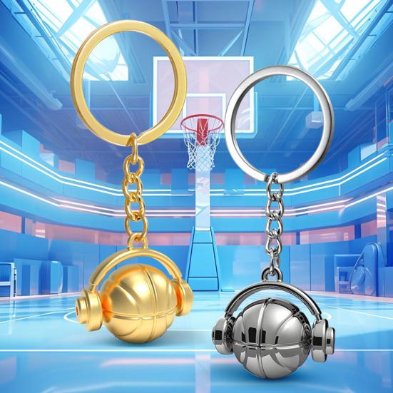 Basketball Headset Keychain Pendant Metal Sport-themed Keyring Portable Basketball Earphone Keychain Exclusive Gifts for Fans Accessories