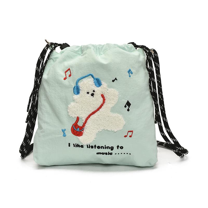 New nylon embroidered mobile phone bag fashionable versatile messenger bag simple drawstring canvas shoulder bag
