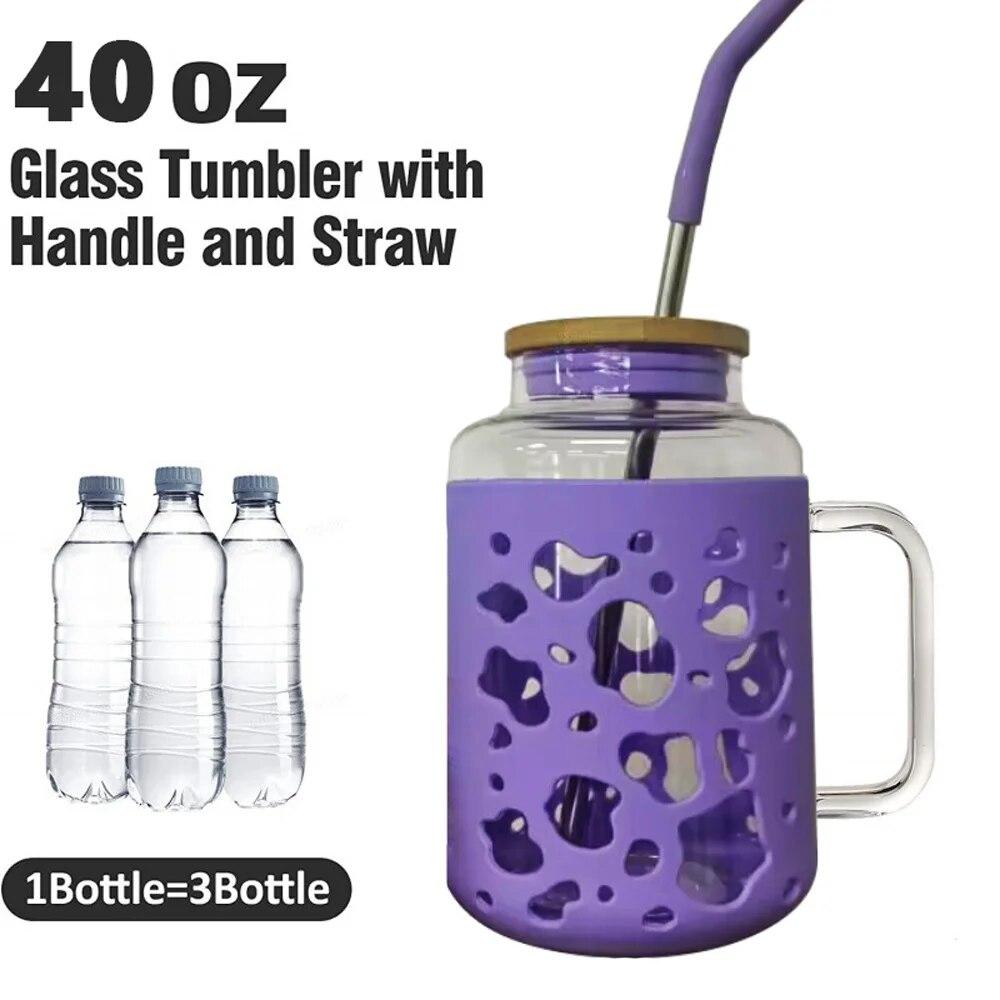 1200ml Glass Cup With Lid and Straw Bubble Tea Cup With Cup Cover Juice Glass Beer Can Milk Mocha Cups Breakfast Mug Drinkware