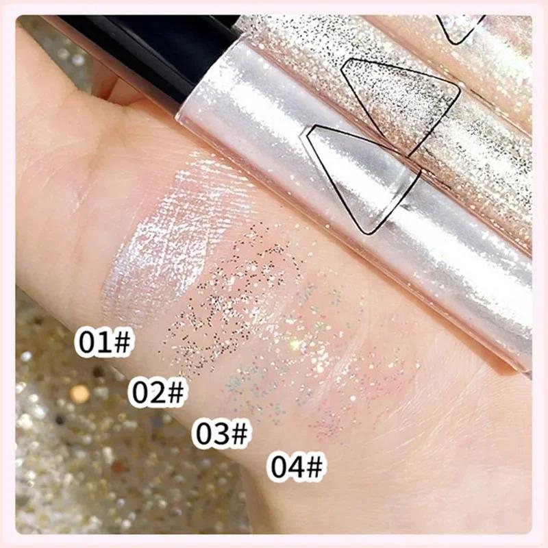 1Pcs Ultra Shiny Liquid Eyeshadow Highlighter Waterproof Long-lasting Sheet Monochrome Glitters Enhances Silkworm Eyeshadow Pink