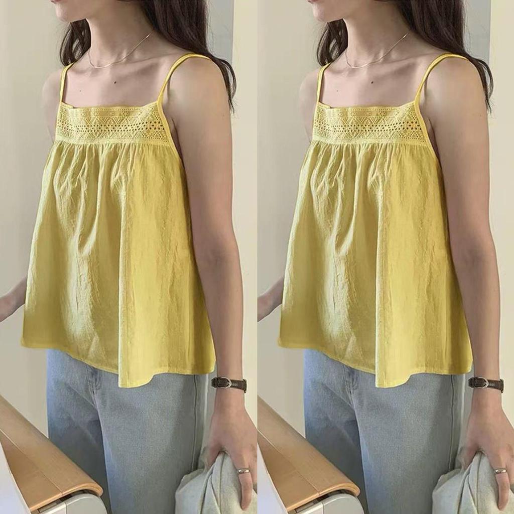 Women's Plus Size Cotton Linen Embroidered Camisole Vest - Spring/Summer Loose Base Layer Top
