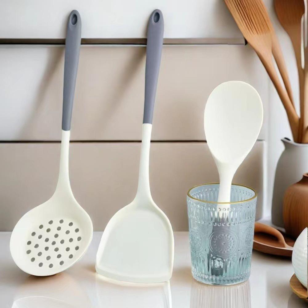 4/3Pcs High Temperature Resistant Silicone Spatula Cooking Set Spatula Soup Spoon  Kitchen Supplies