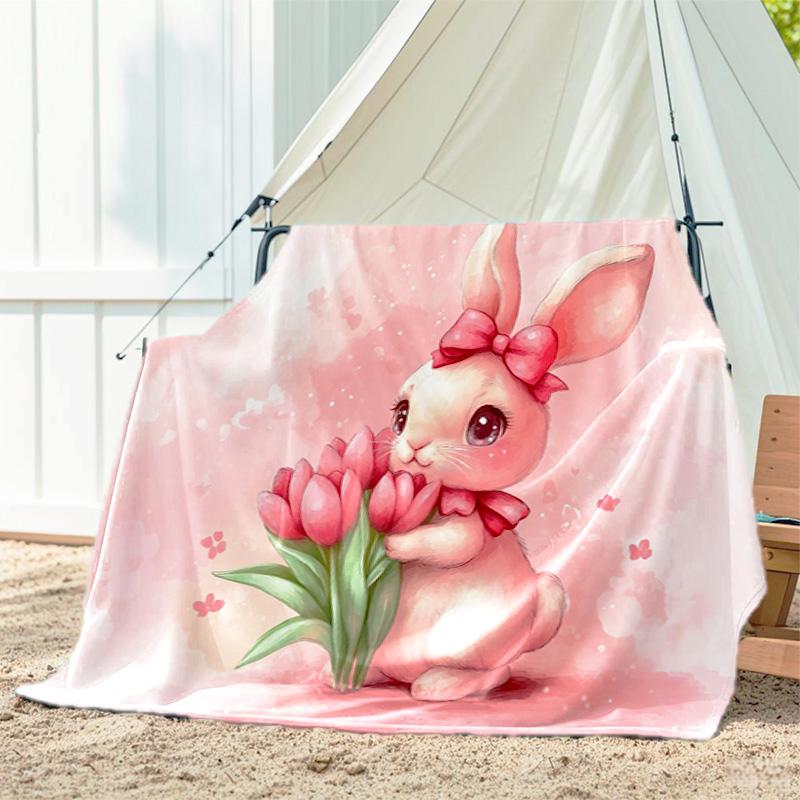 1pc Animals: rabbit, cat, pattern blanket, all season lightweight home office outdoor nap multifunctional blanket
