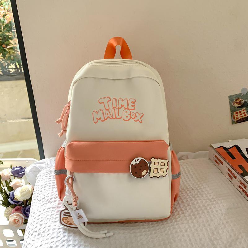 

Корейский стиль Контрастный цвет Тренд Школьный портфель: Модный, универсальный, вместительный рюкзак для студентов и путешественников. оранжевый