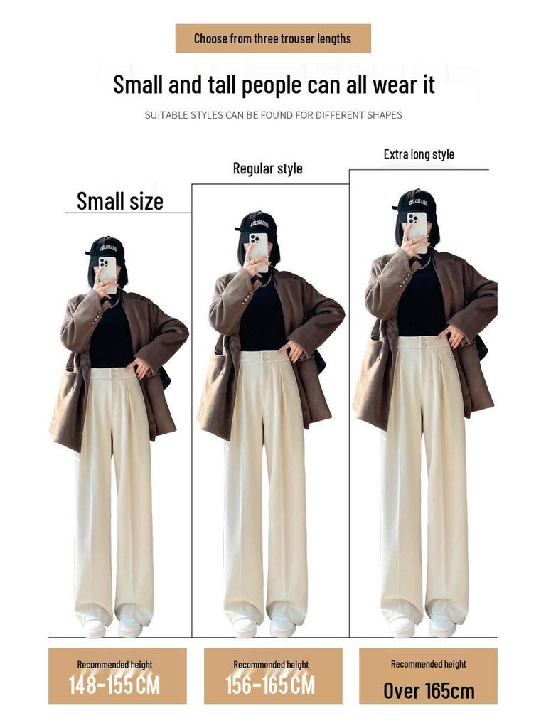 2026 Women's High Waist Velvet Wool Wide-Leg Pants - Floor Length, Slim Fit, Casual Spring Style